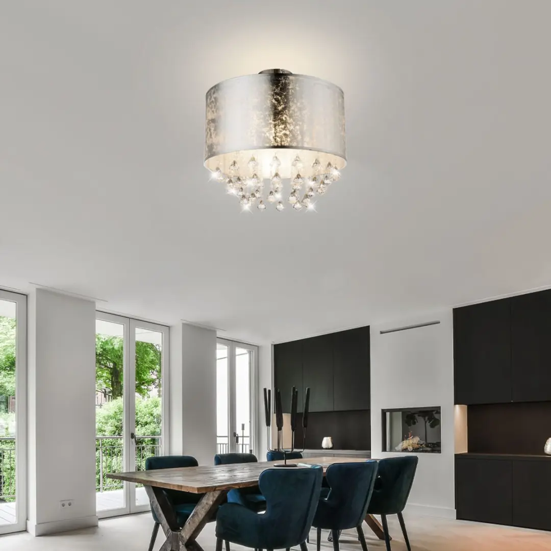 Globo Plafondlamp Kristallen Rond Zilver 30x31cm - E27