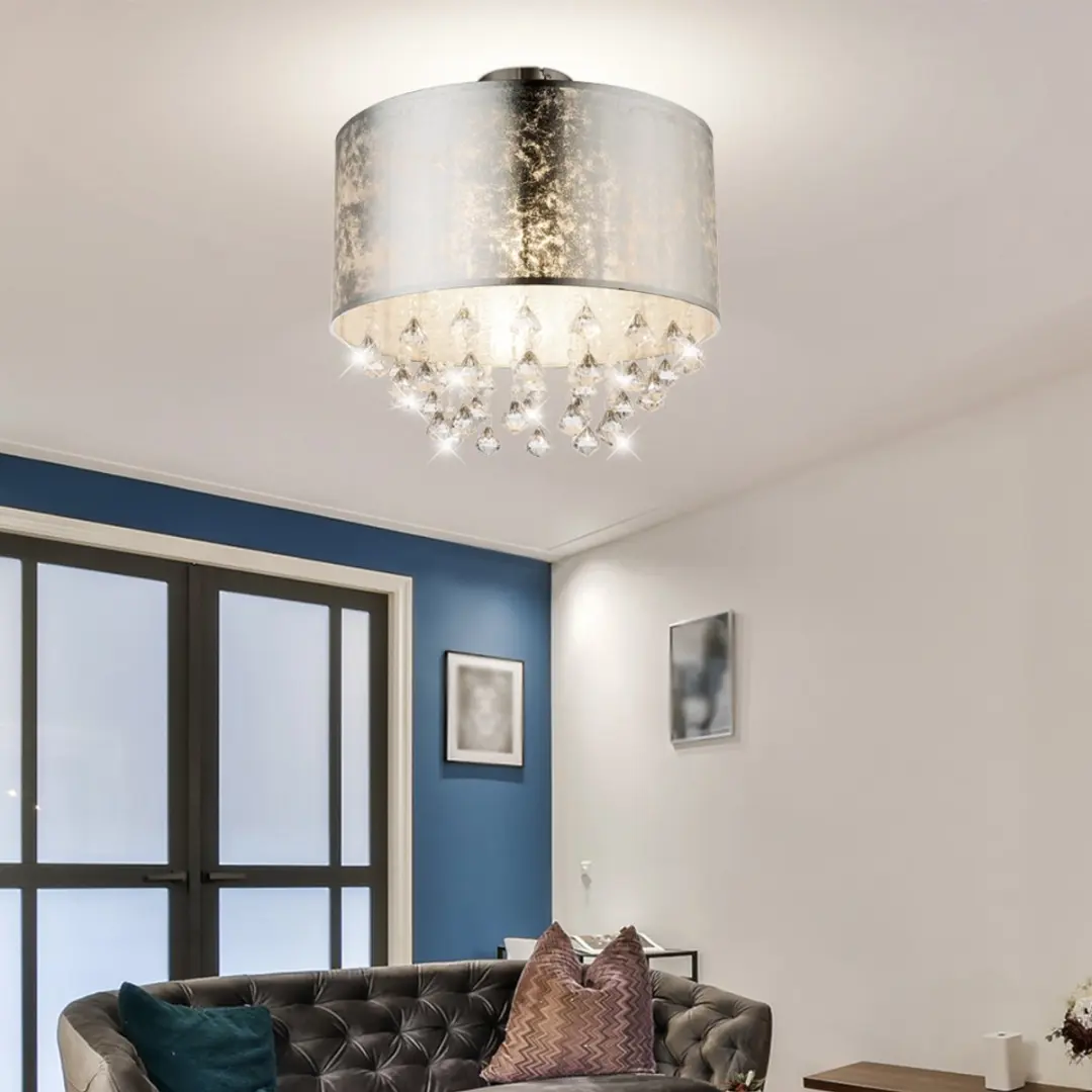 Globo Plafondlamp Kristallen Rond Zilver 30x31cm - E27