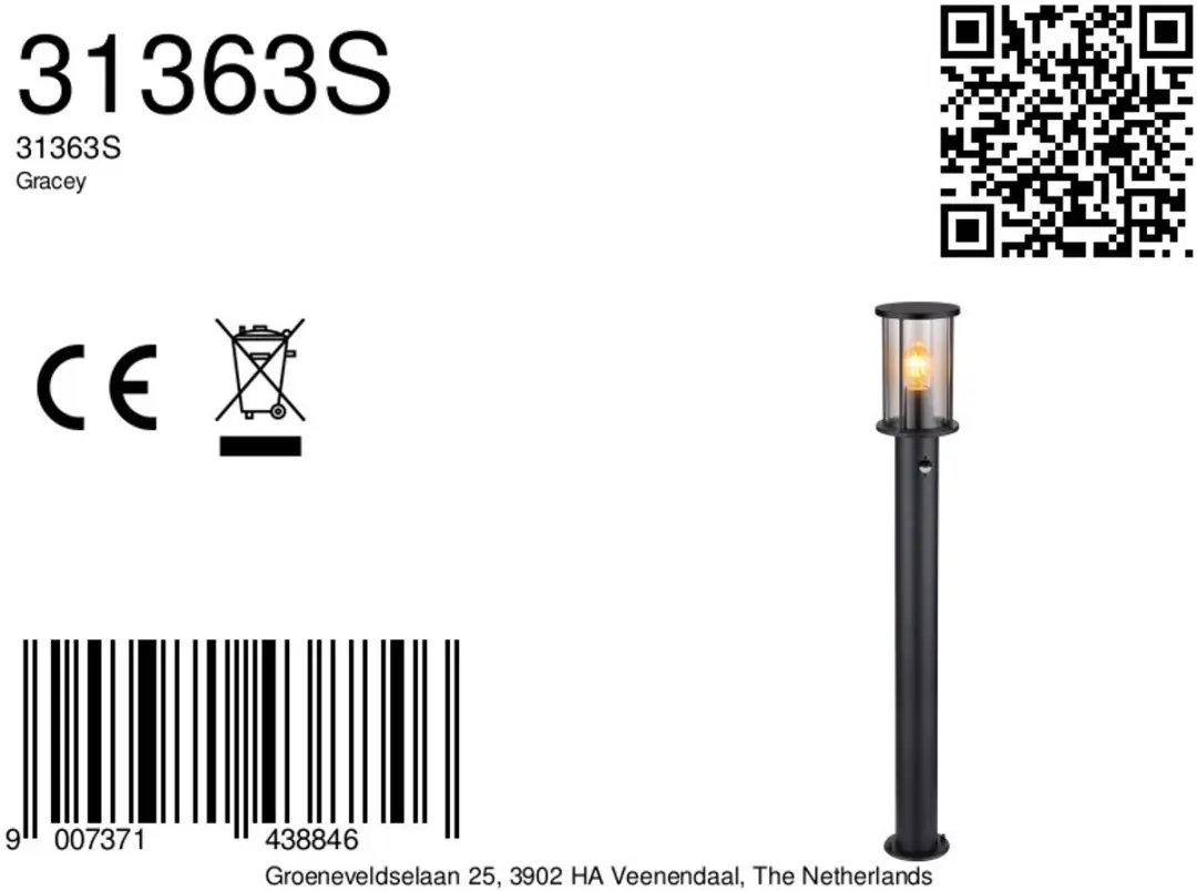 Globo Vloerlamp Gracey 31363S - Zwart