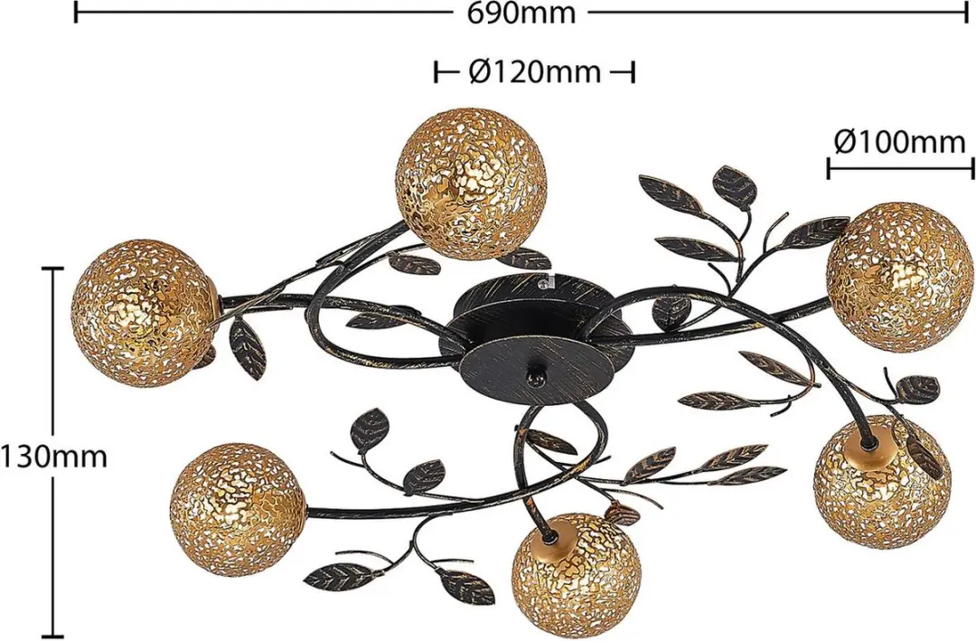 Lucande Plafondlamp 6xG9 - Ø69cm - Zwart/Goud