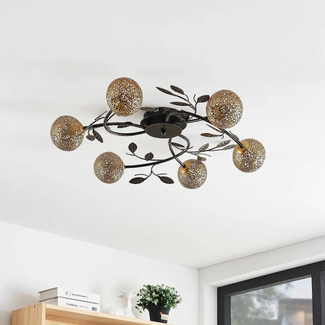 Lucande Plafondlamp 6xG9 - Ø69cm - Zwart/Goud