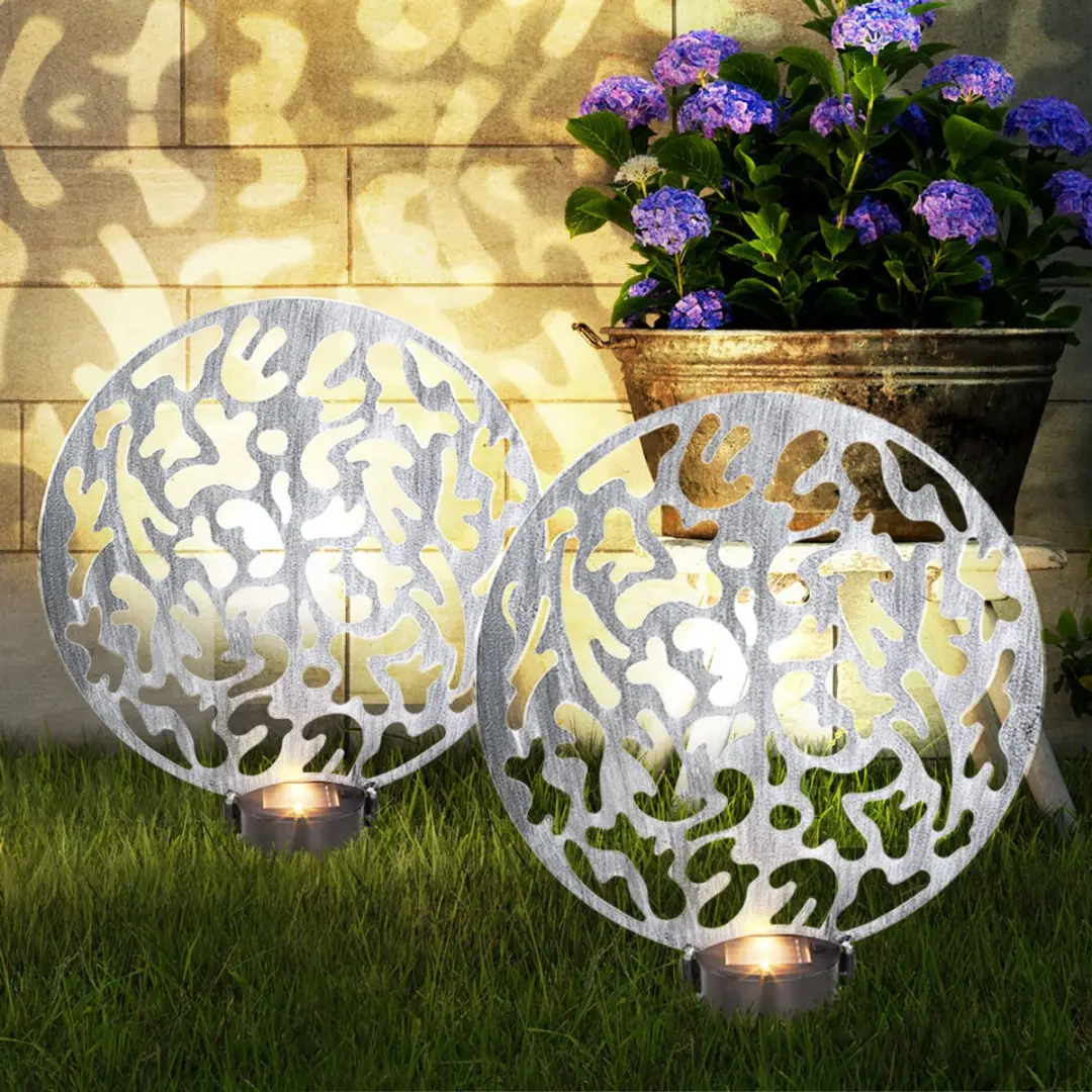 Globo Solar Plug-in Lamp Tuindecoratie Aardespies - Metaal Zilver Antiek - 2x LED Warm Wit 30x10x41cm