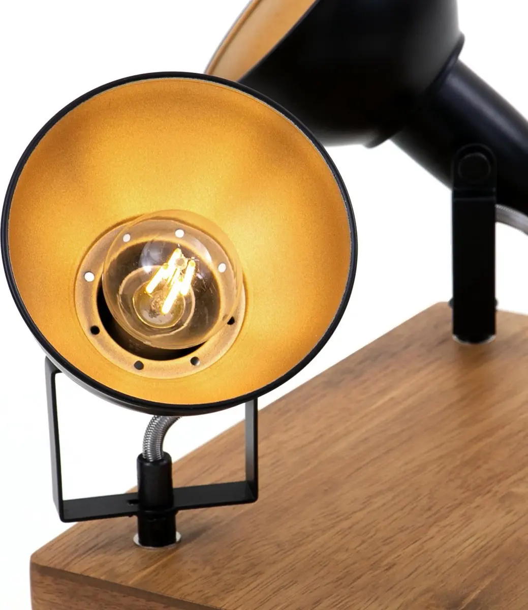 Briloner Wood & Style Plafondlamp 4x E14 - Hout/Metalen spots - Zwart/Goud