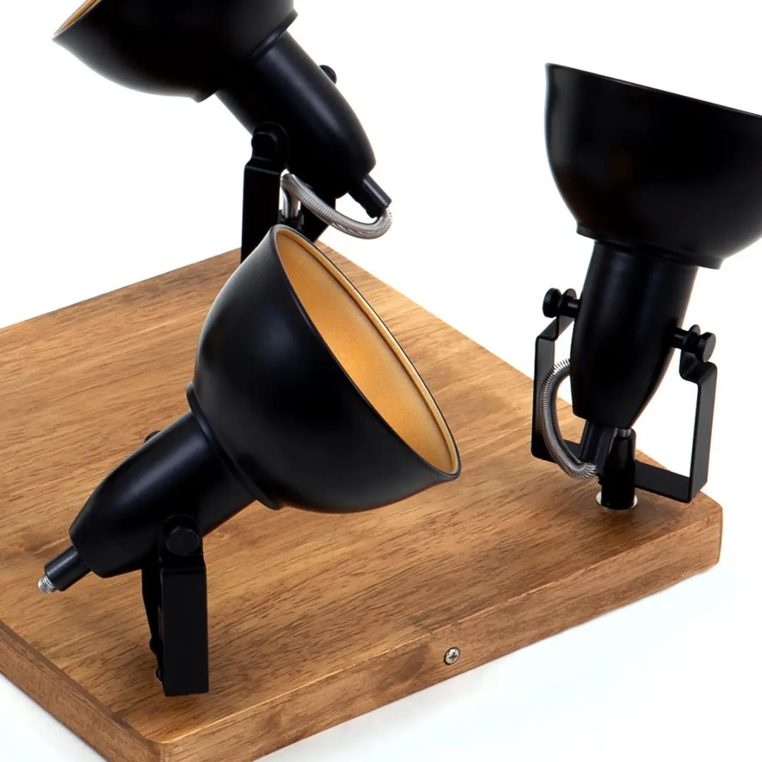 Briloner Wood & Style Plafondlamp 4x E14 - Hout/Metalen spots - Zwart/Goud