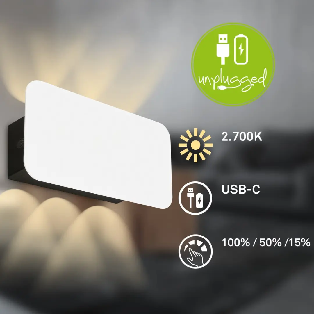 Briloner Oplaadbare Wandlamp IP54 - 2W Warm Wit - 1 Stuk