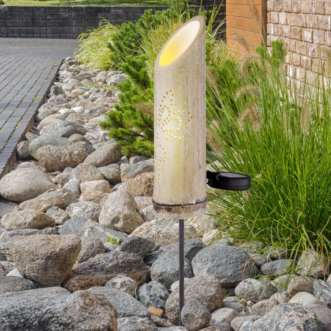 Globo Steeklamp Bamboe Solar 4-delig - Warm wit 3000K - 12x79,5cm