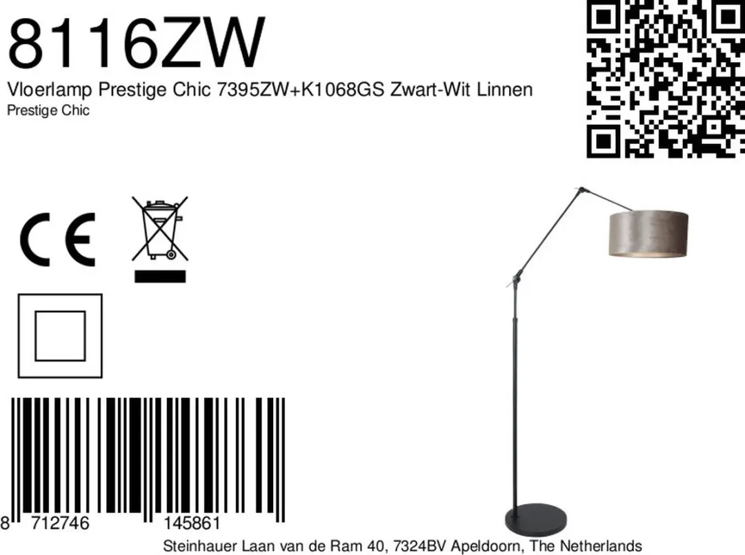 Steinhauer Prestige Chic 8116ZW Vloerlamp - Zwart - afbeelding 6 van 6