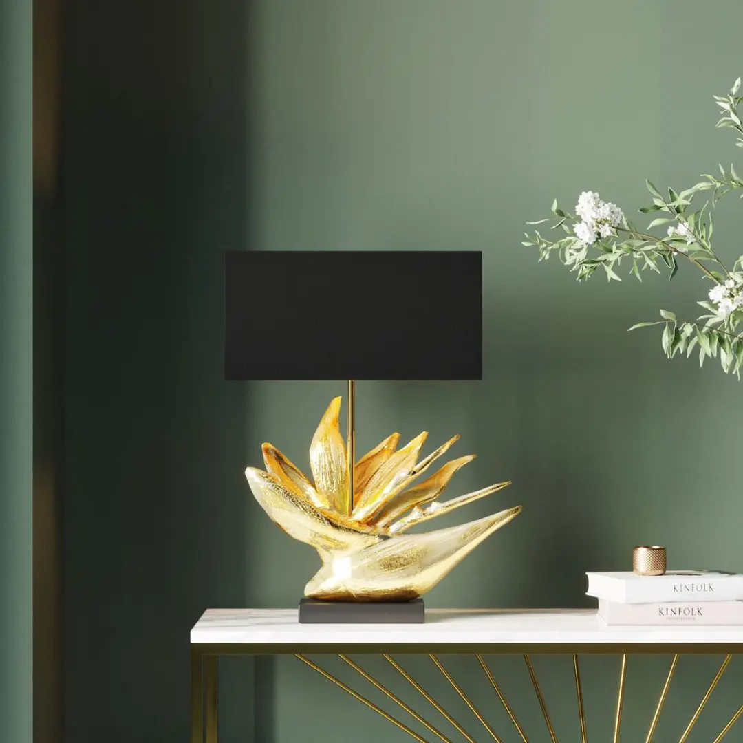 Kare Tafellamp Tropical Flower - Goud/Zwart