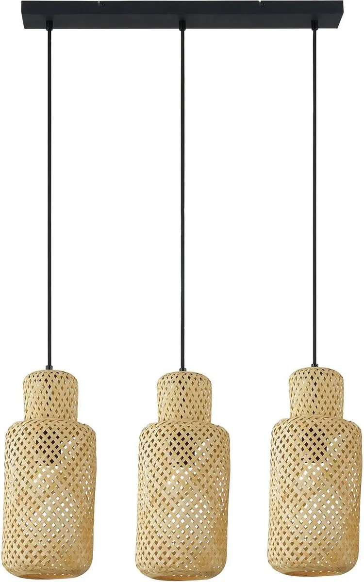 Lindby Hanglamp 3-Lichts Bamboe/Zwart - 3x E27