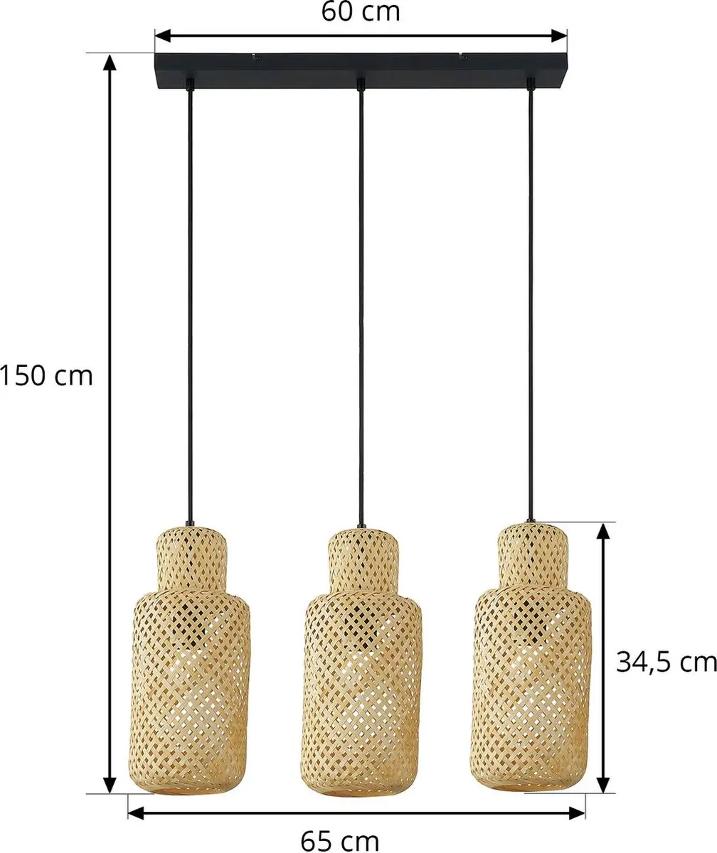 Lindby Hanglamp 3-Lichts Bamboe/Zwart - 3x E27