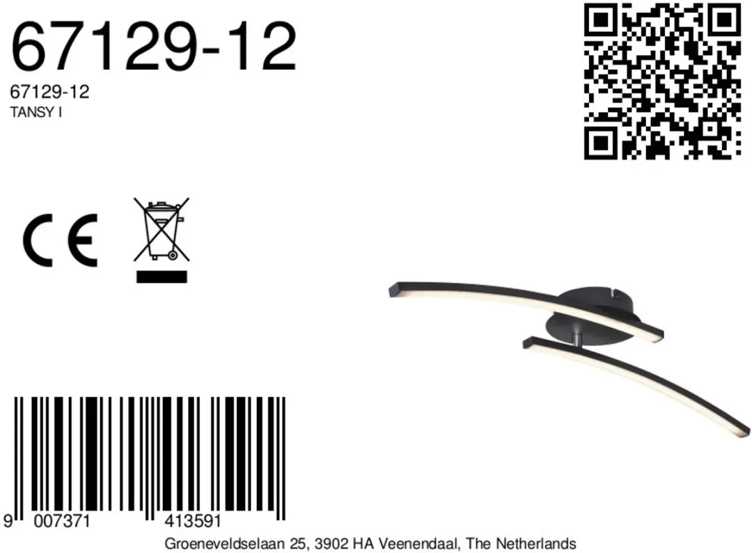 Globo TANSY I Plafondlamp - 1x LED - Zwart - afbeelding 6 van 6