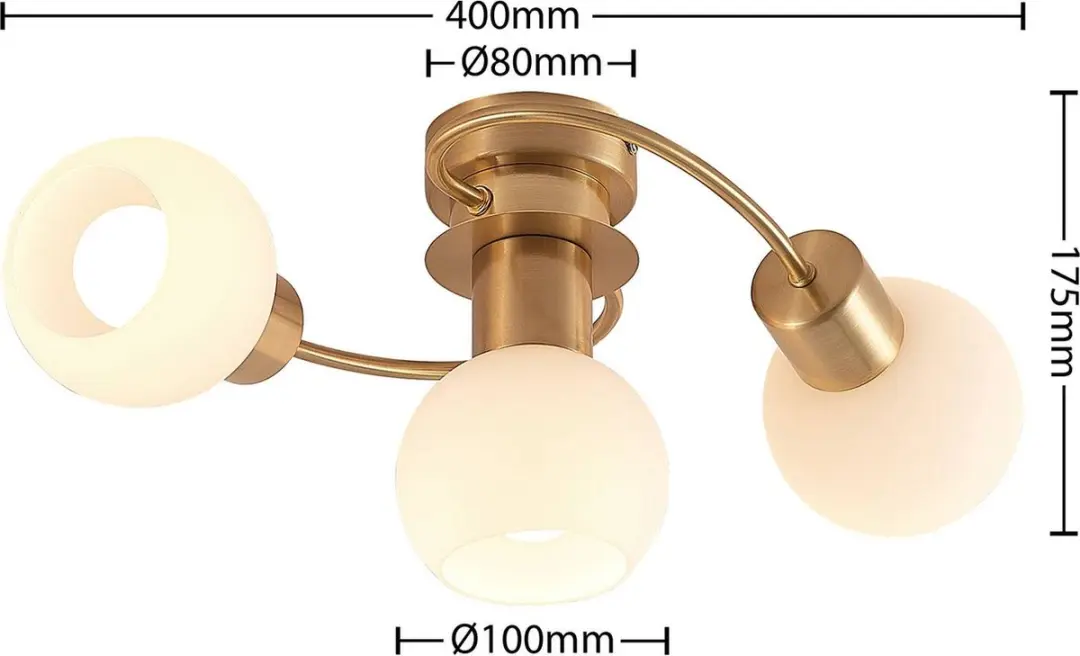 Lindby Plafondlamp 3-licht - Messing/Wit