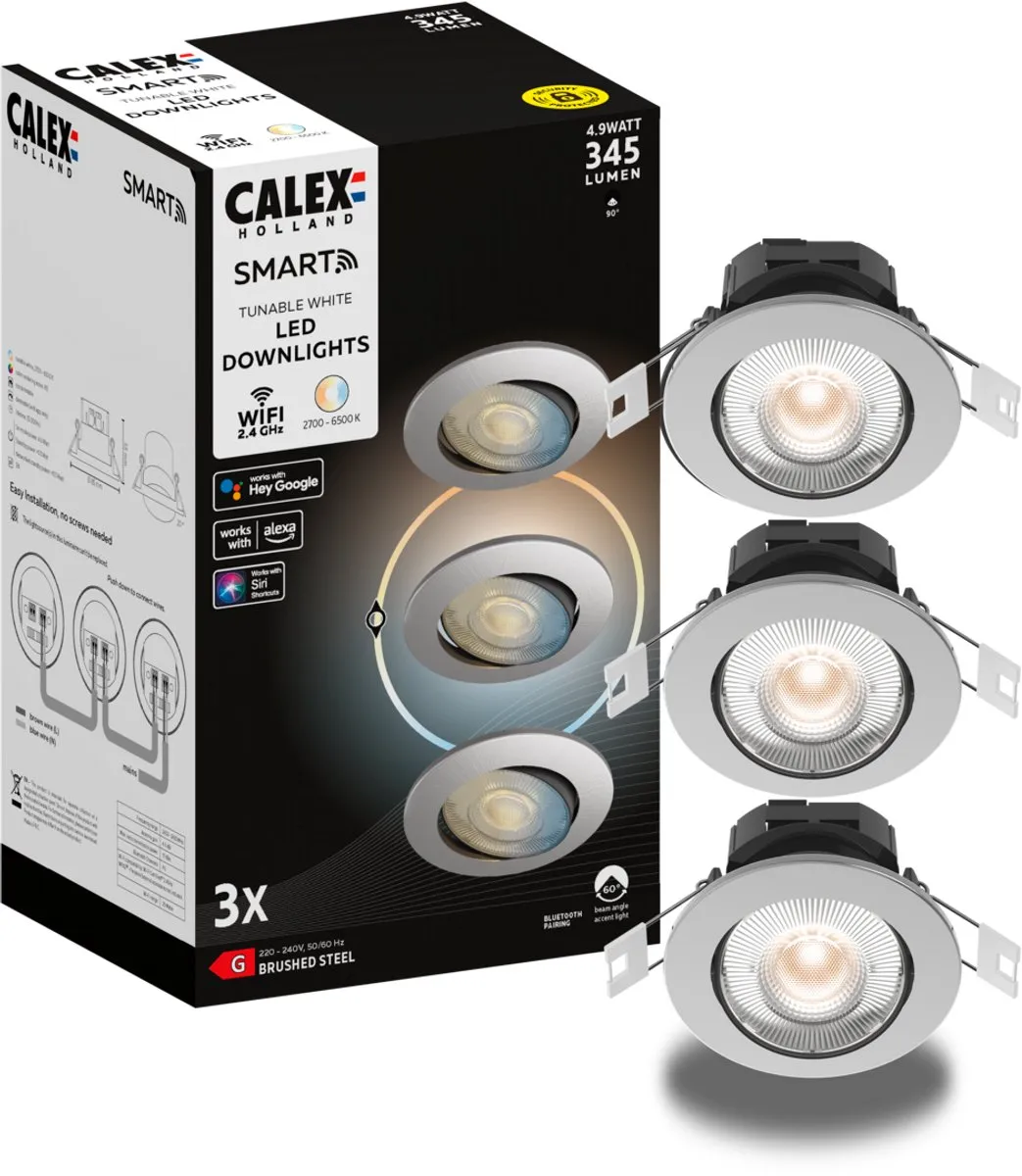 Calex Smart LED Inbouwspots 3 Stuks - Grijs