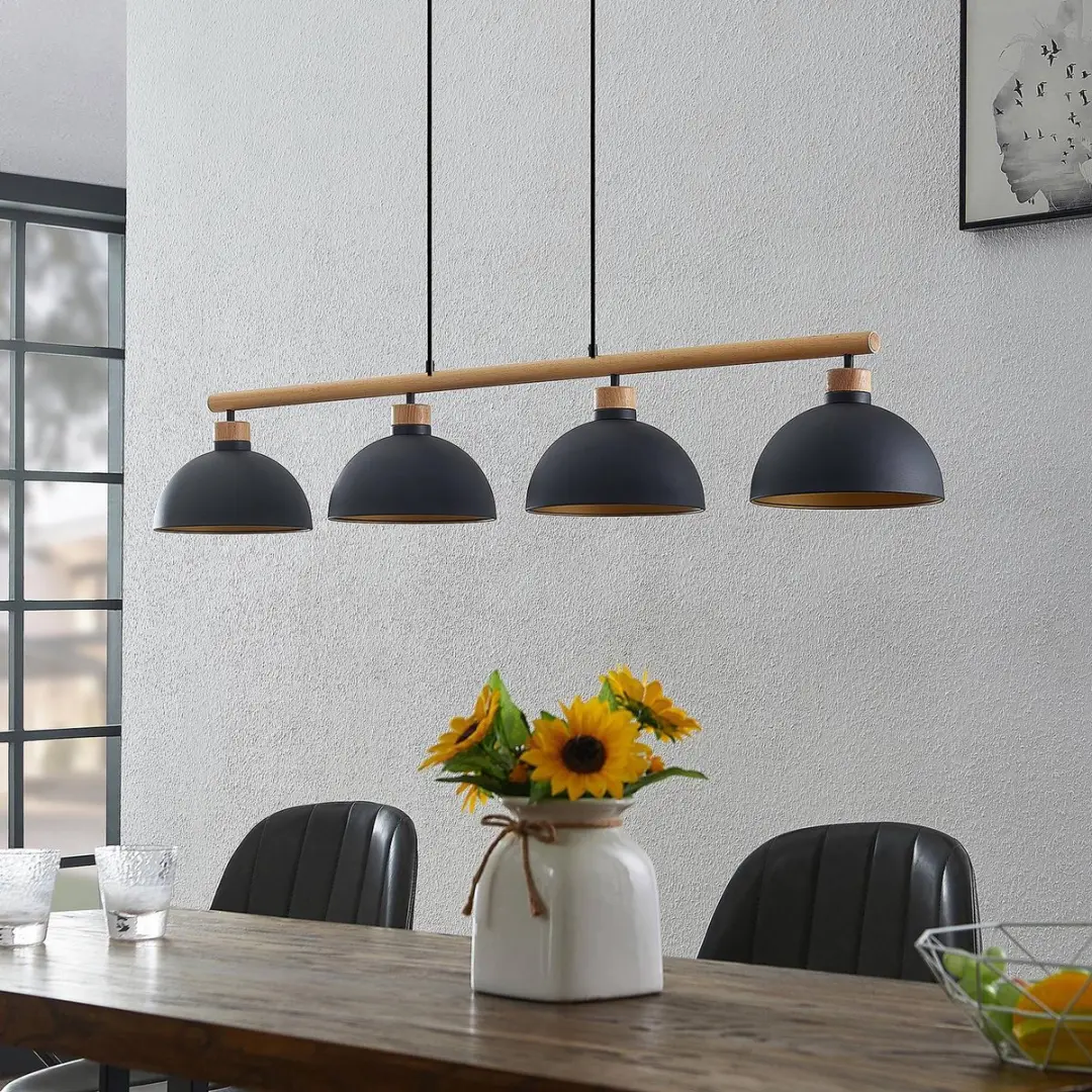 Lindby Hanglamp 4-Lichts - Ø25cm - Zwart/Goud/Licht Hout