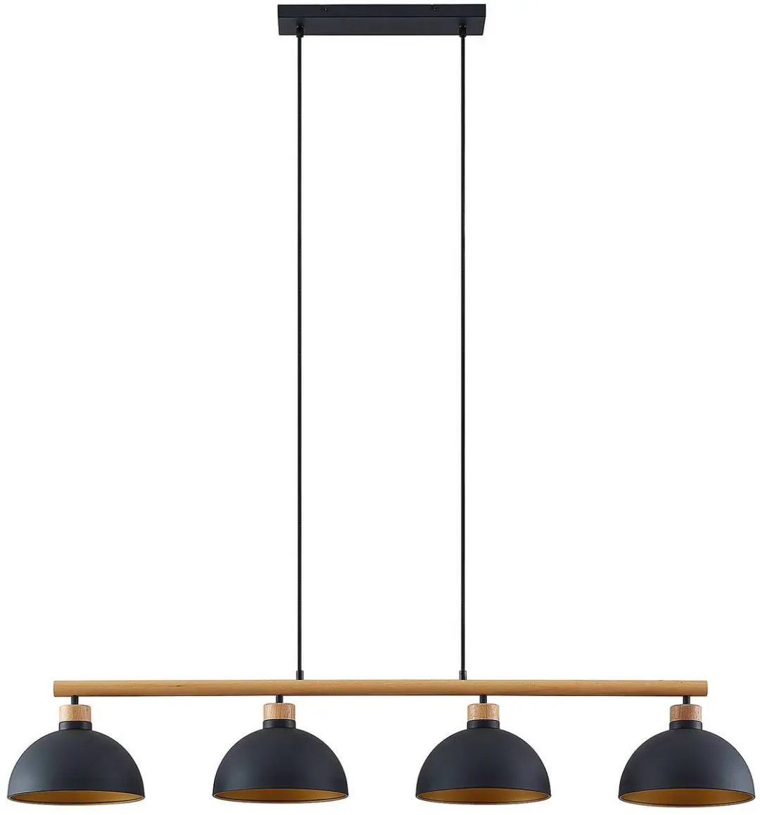 Lindby Hanglamp 4-Lichts - Ø25cm - Zwart/Goud/Licht Hout