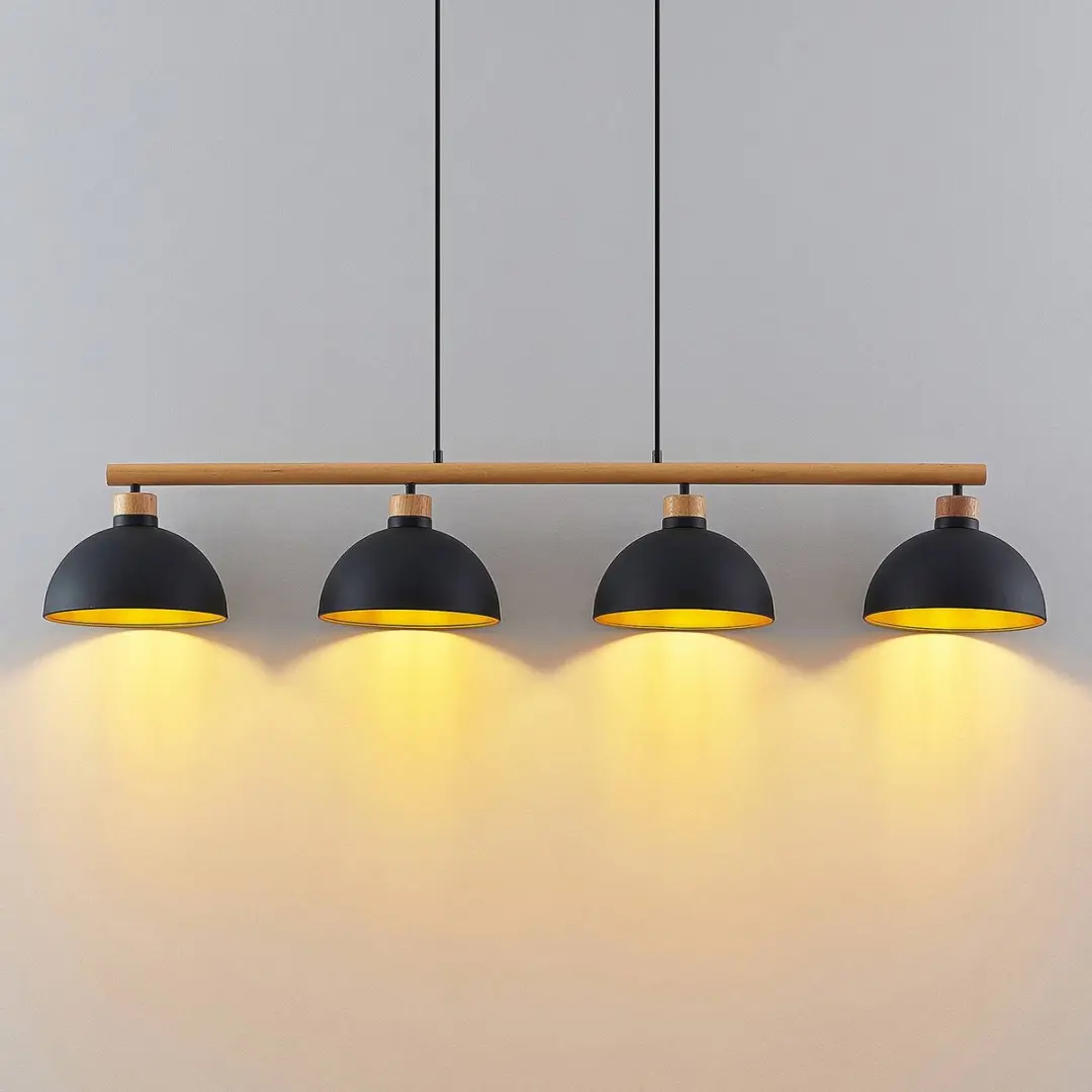 Lindby Hanglamp 4-Lichts - Ø25cm - Zwart/Goud/Licht Hout