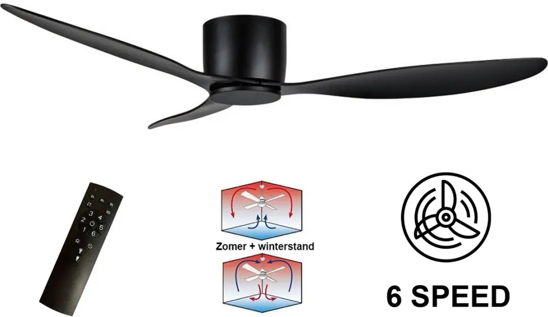 Freelight Brezza Plafondventilator 132cm - 3 Bladen - Zwart