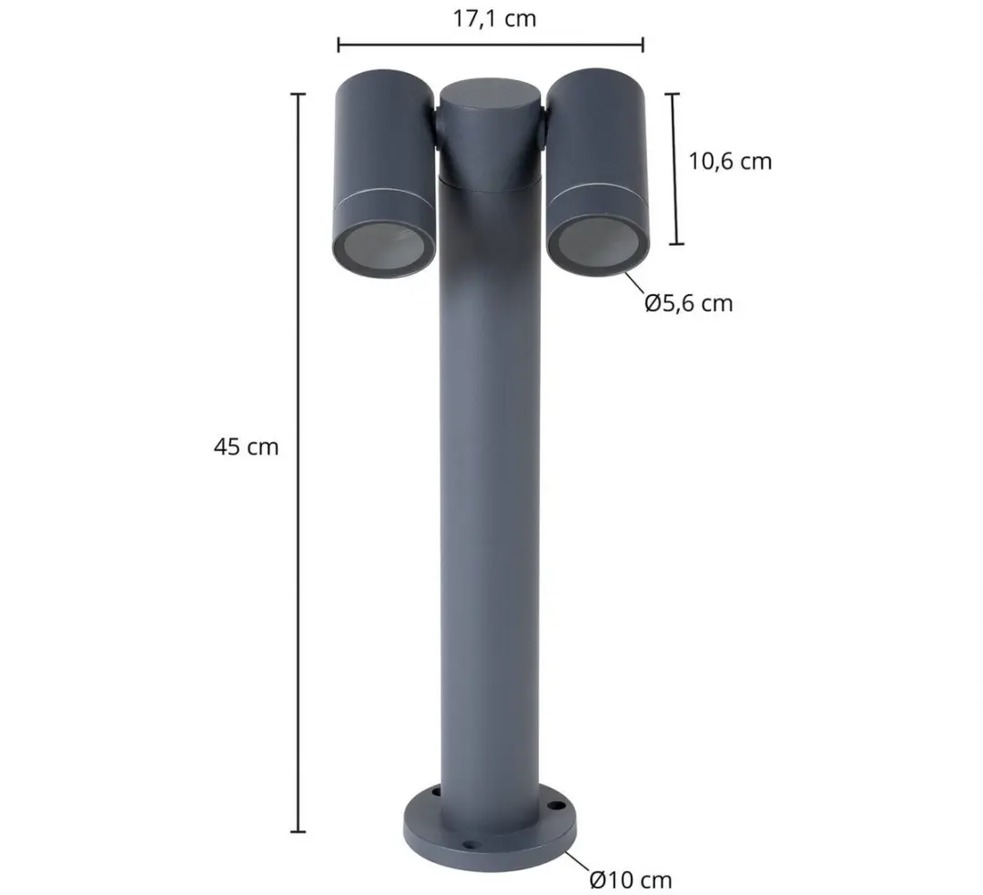 PRIOS Sokkellamp 2-lichts Aluminium Glas GU10 Antraciet
