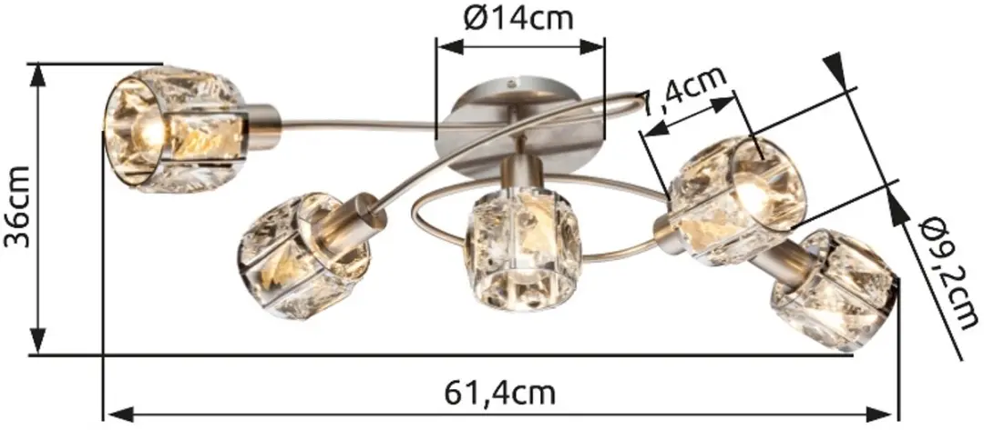 Globo Kris Plafondlamp Nikkel - 5x E14 - Ø36cm - afbeelding 6 van 6