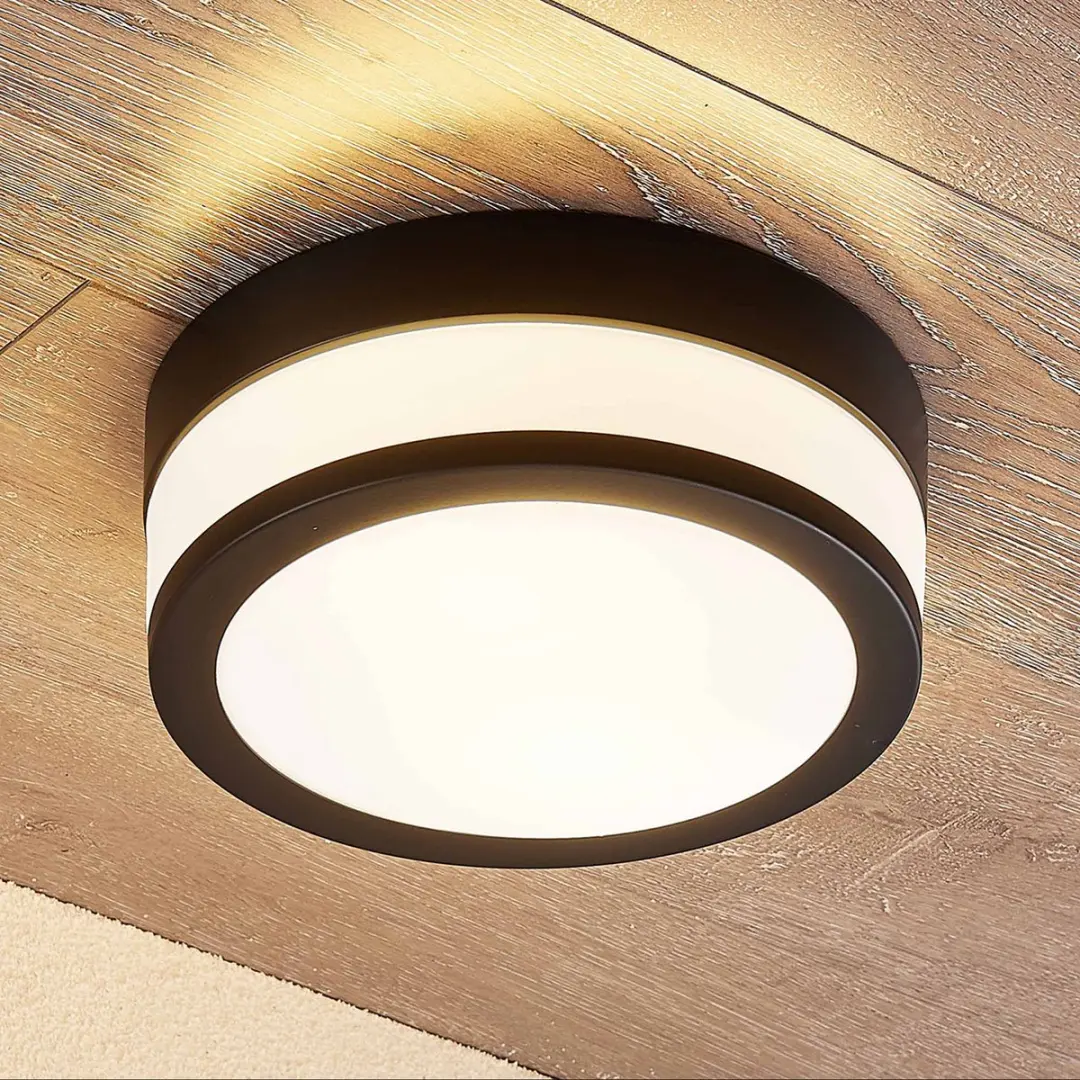 Lindby Plafondlamp Badkamer 23cm - 2x E27 - Opaalwit/Matzwart