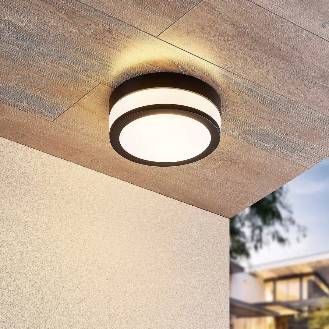 Lindby Plafondlamp Badkamer 23cm - 2x E27 - Opaalwit/Matzwart