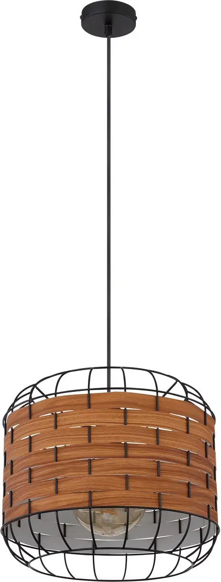 Globo Elmar Hanglamp 60W - Zwart/Hout