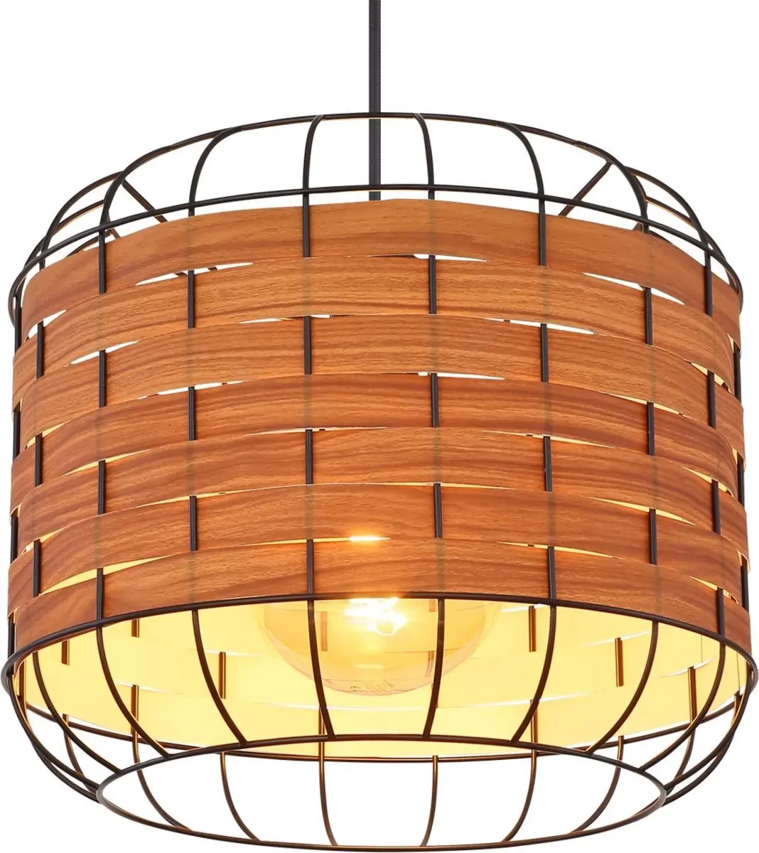 Globo Elmar Hanglamp 60W - Zwart/Hout