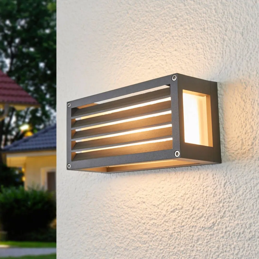 Lucande Wandlamp Buiten Glas 1 Licht E27 - 15W - Donkergrijs/Wit