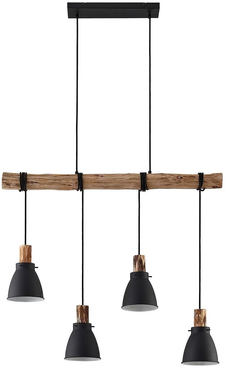 Lindby Hanglamp 4-lichts IJzer Eucalyptushout - 28cm - E14