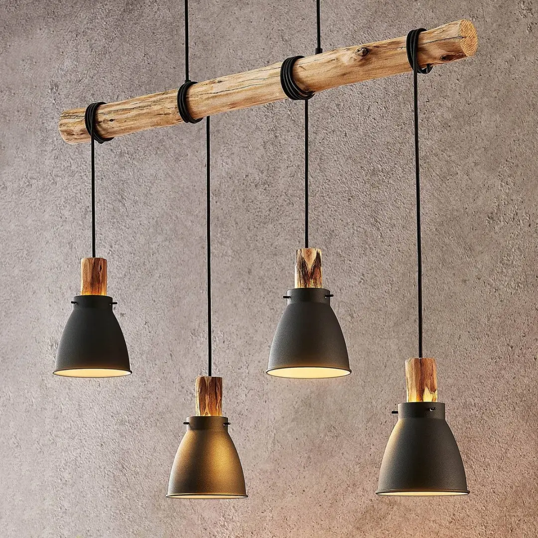 Lindby Hanglamp 4-lichts IJzer Eucalyptushout - 28cm - E14