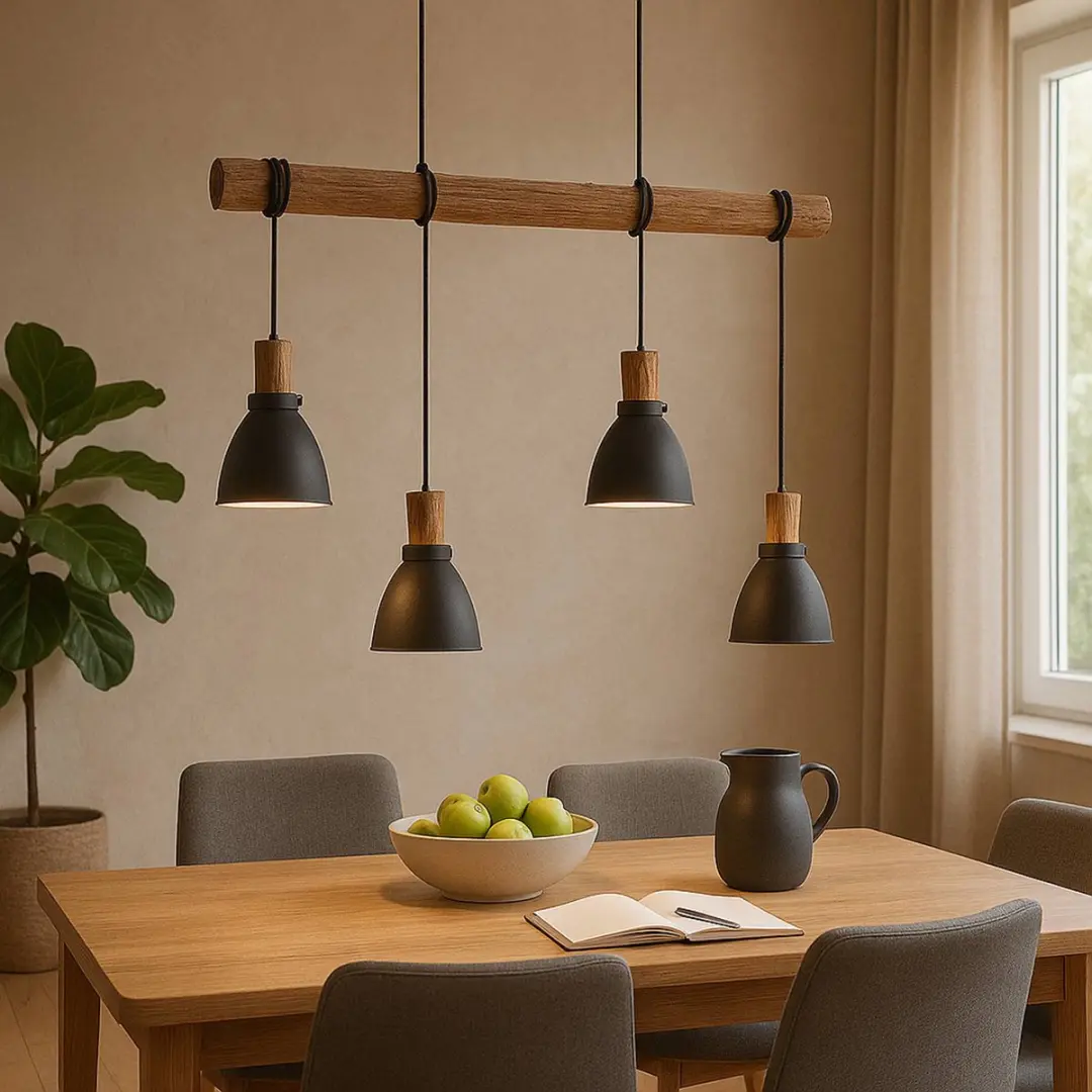 Lindby Hanglamp 4-lichts IJzer Eucalyptushout - 28cm - E14