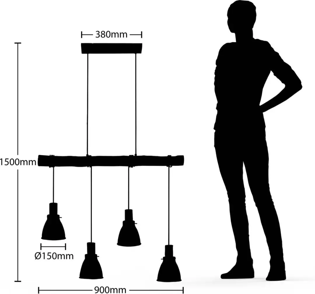 Lindby Hanglamp 4-lichts IJzer Eucalyptushout