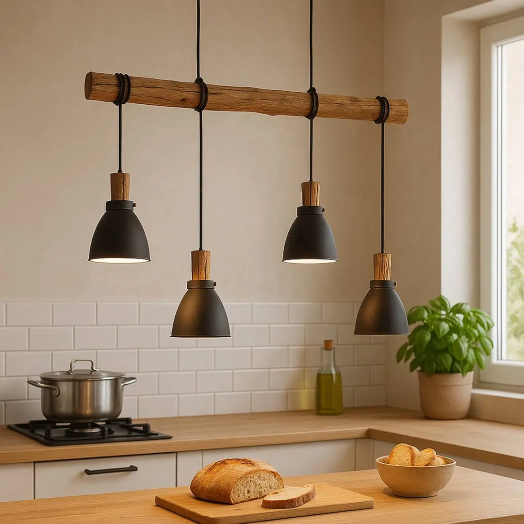Lindby Hanglamp 4-lichts IJzer Eucalyptushout - 28cm - E14