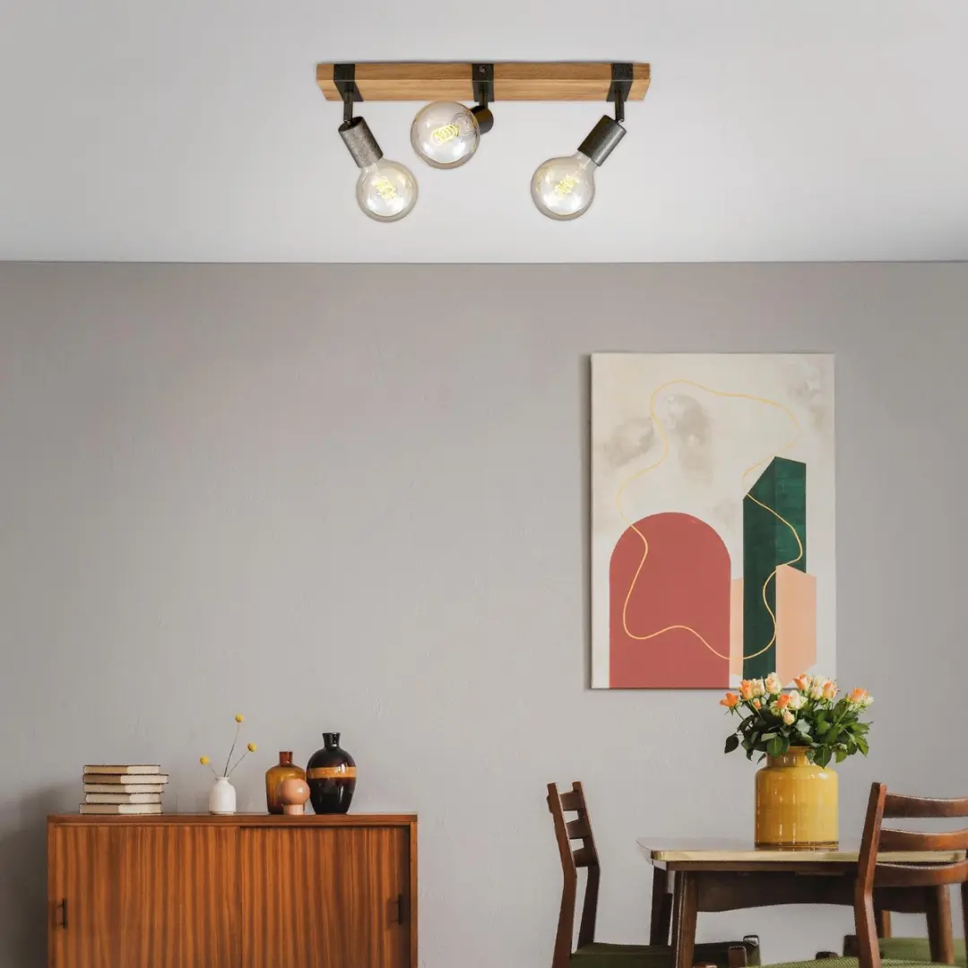 Briloner Wood Basic Plafondlamp 3xE27 - Hout/Metalen spots - Zwart