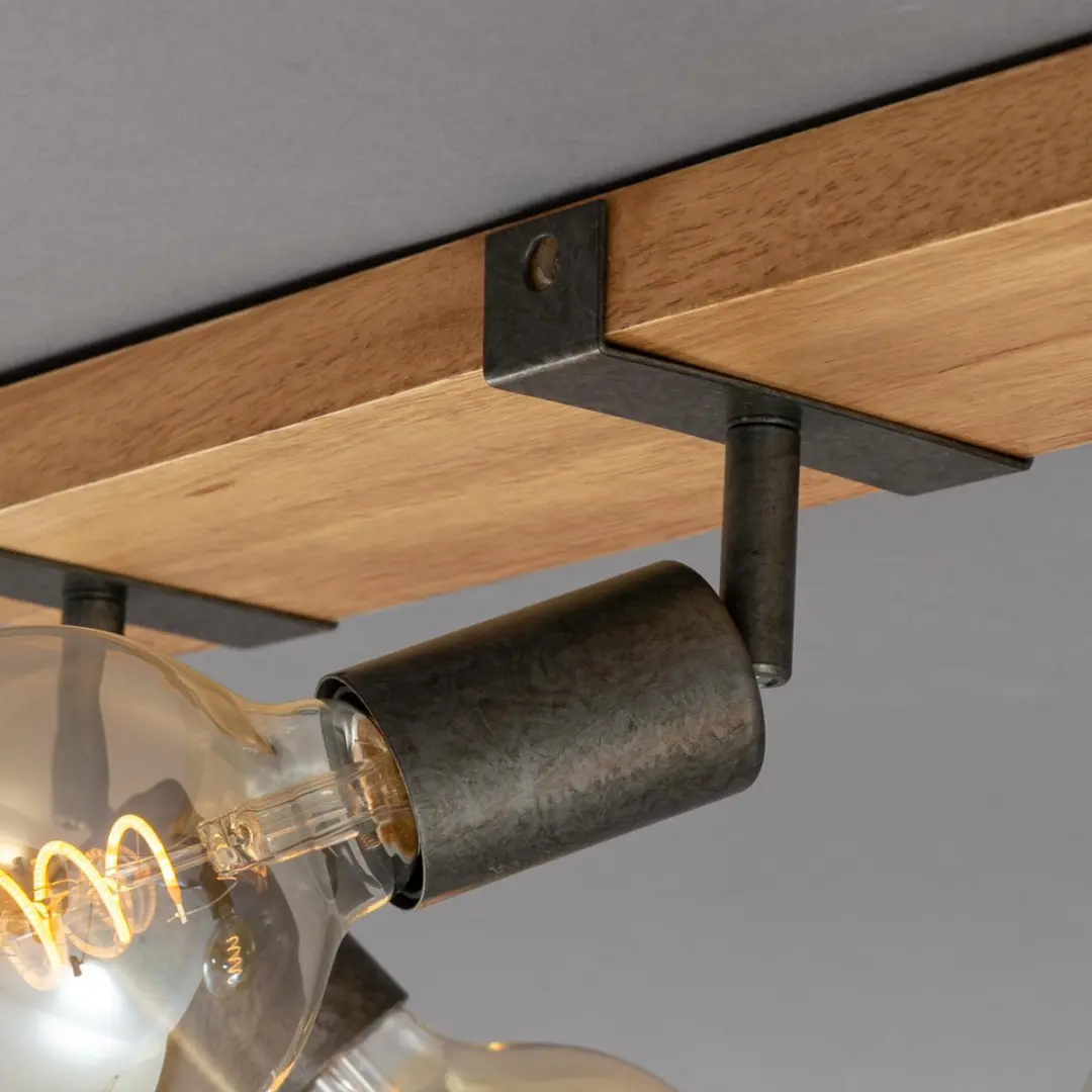 Briloner Wood Basic Plafondlamp 3xE27 - Hout/Metalen spots - Zwart