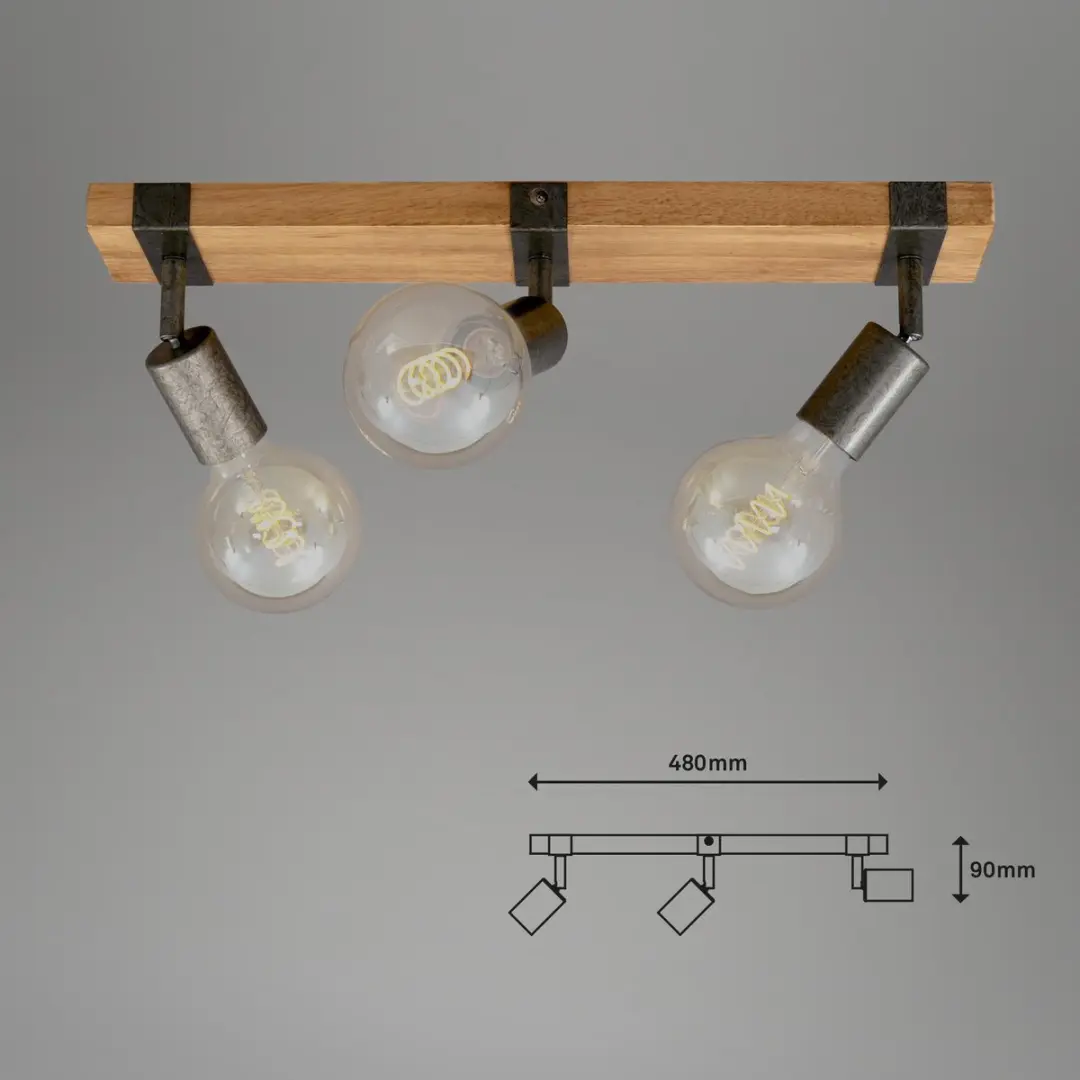 Briloner Wood Basic Plafondlamp 3xE27 - Hout/Metalen spots - Zwart