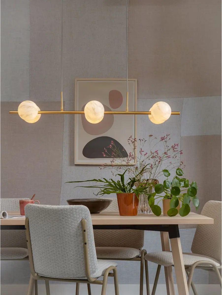it's about RoMi Carrara Hanglamp - 6x150W - Goud/Wit - 105x30x12cm