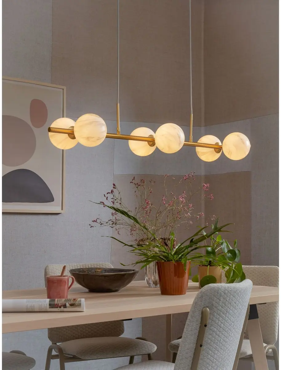 it's about RoMi Carrara Hanglamp - 6x150W - Goud/Wit - 105x30x12cm