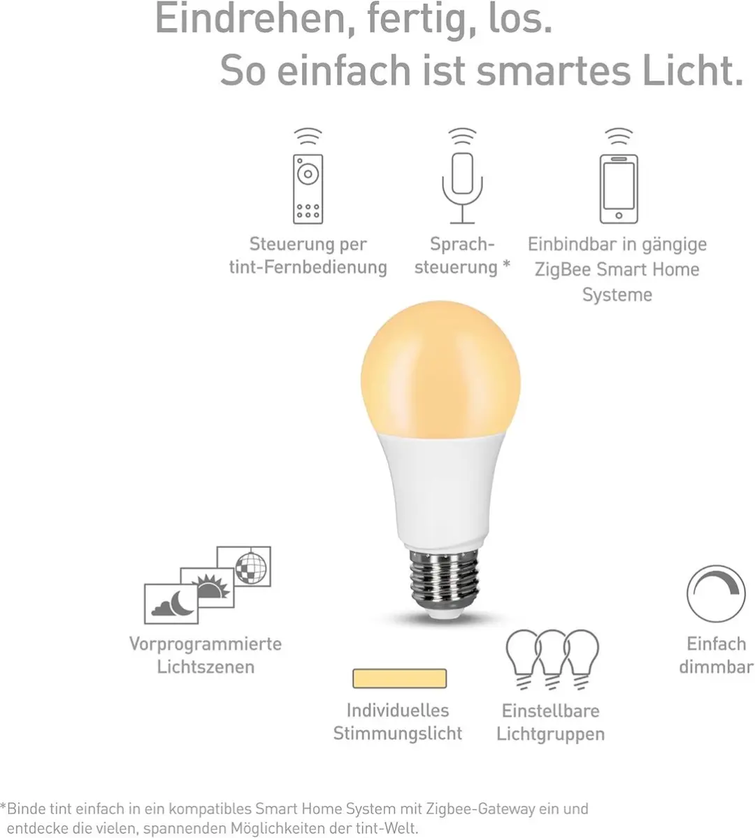 Tint SMART LED Lamp E27 9W Extra Warm Wit 2700K