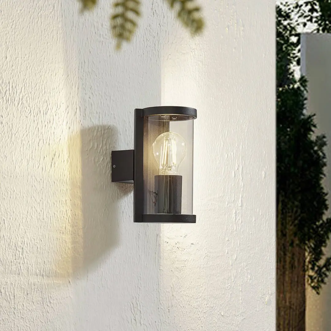 Lucande Wandlamp Buiten 1 Licht E27 - Gegoten Aluminium - Zwart/Rookgrijs