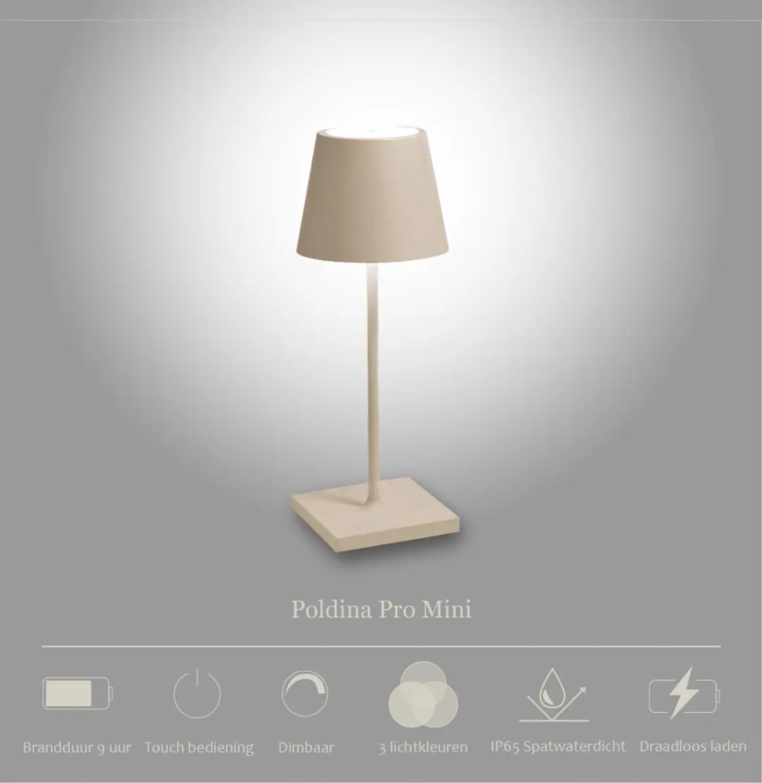 Zafferano Poldina Pro Mini Oplaadbare LED Tafellamp - Crème - 2700K