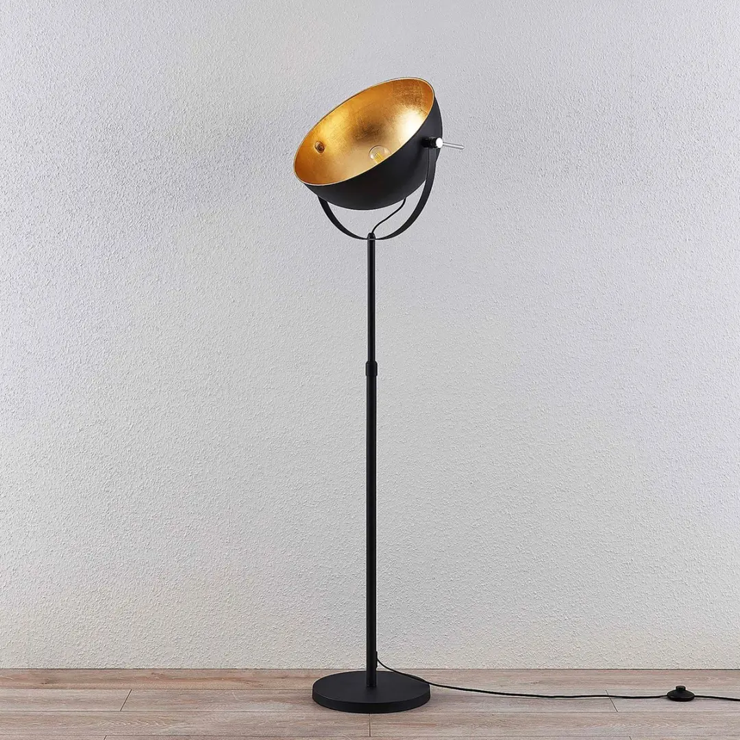 Lindby Vloerlamp Metaal 1 Licht E27 - 165cm - Zwart/Goud