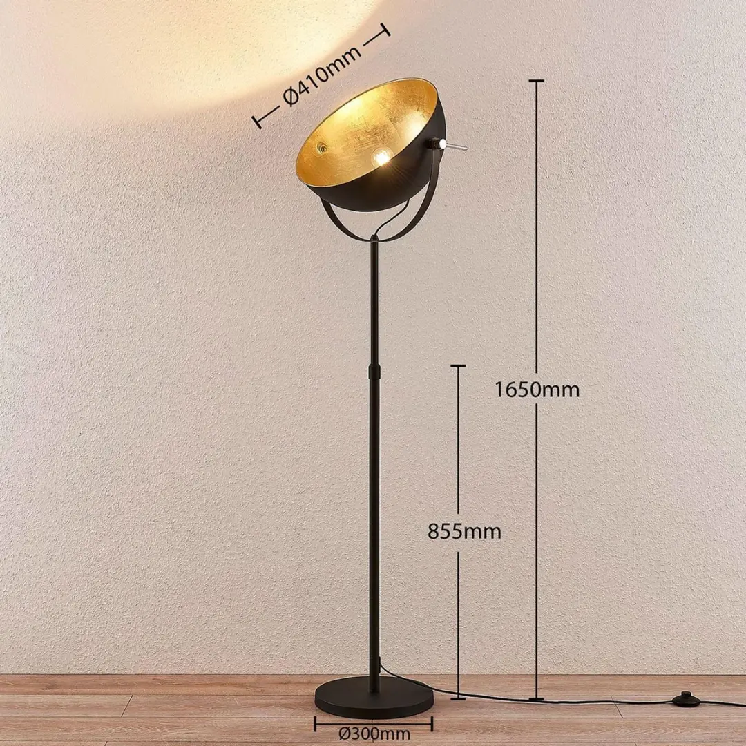 Lindby Vloerlamp Metaal 1 Licht E27 - 165cm - Zwart/Goud