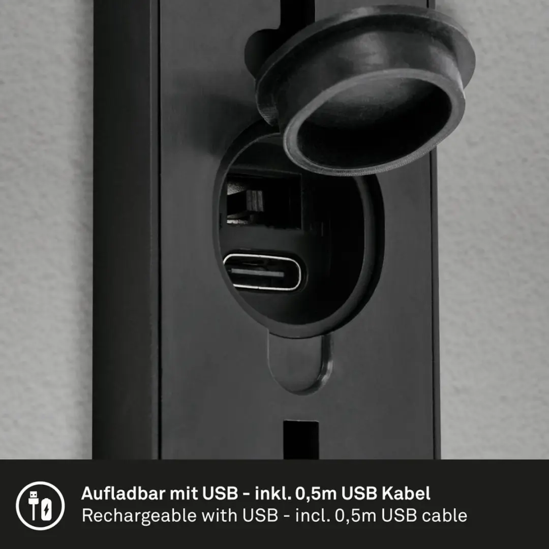 Briloner Lima LED Wandlamp 6W - USB Oplaadbaar - Zwart