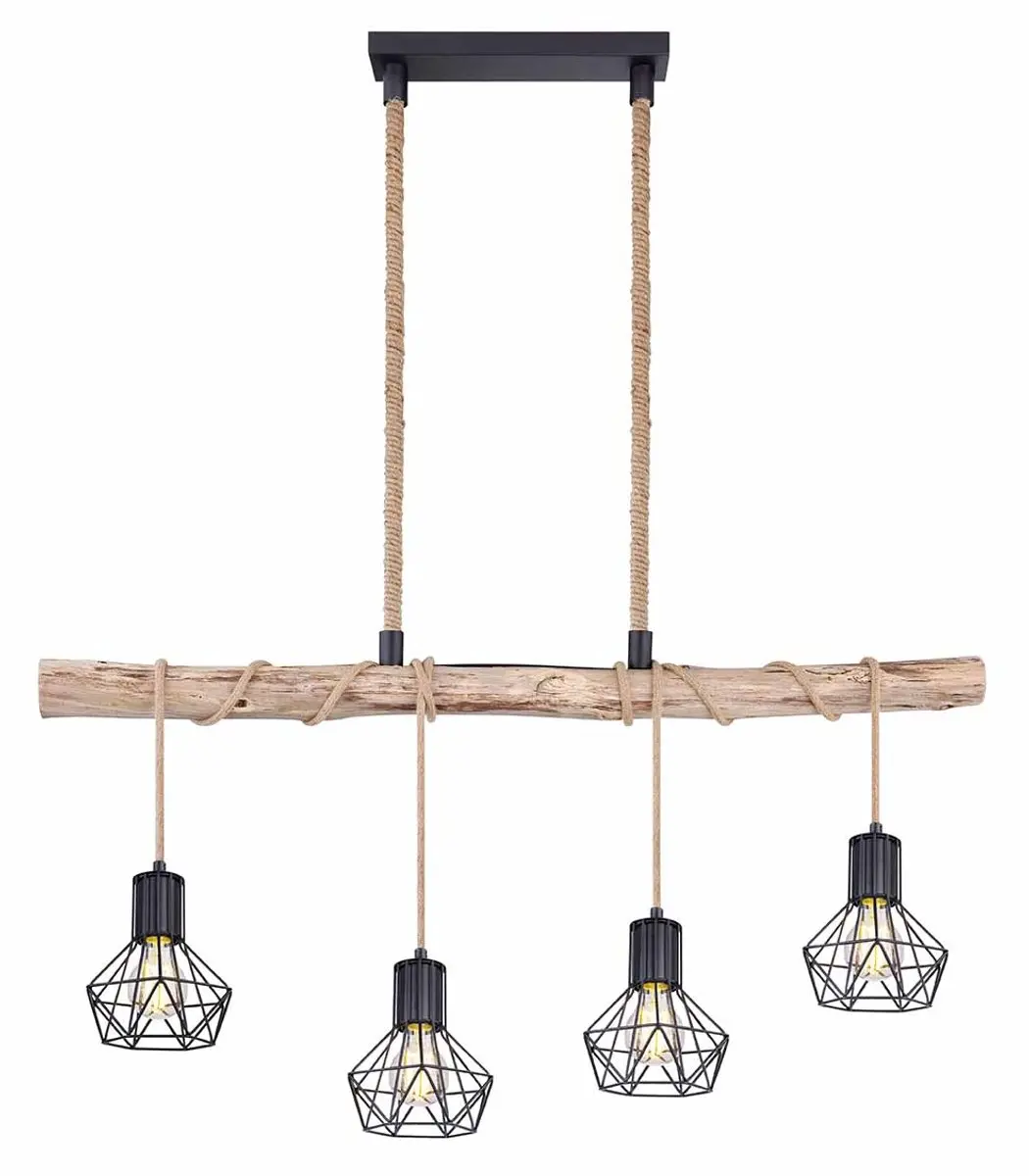 Globo Priska Hanglamp - 4 Lichtpunten E27 - Zwart