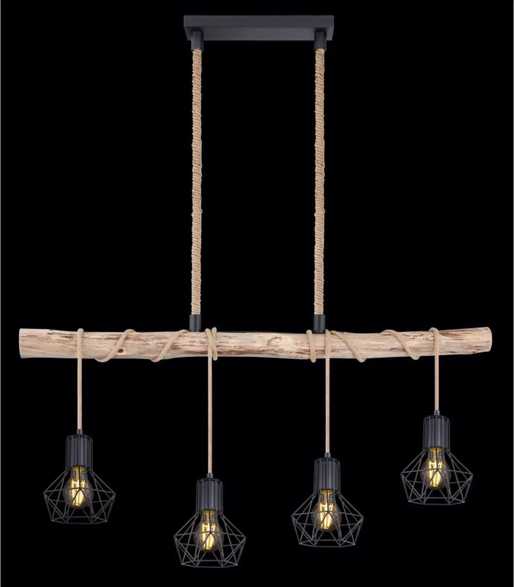 Globo Priska Hanglamp - 4 Lichtpunten E27 - Zwart