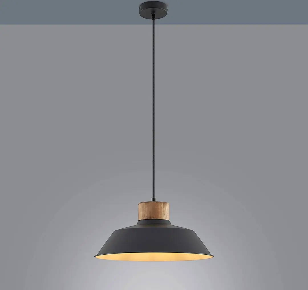 Lindby Hanglamp Staal/Dennenhout 1 Licht - E27 - Zwart/Wit