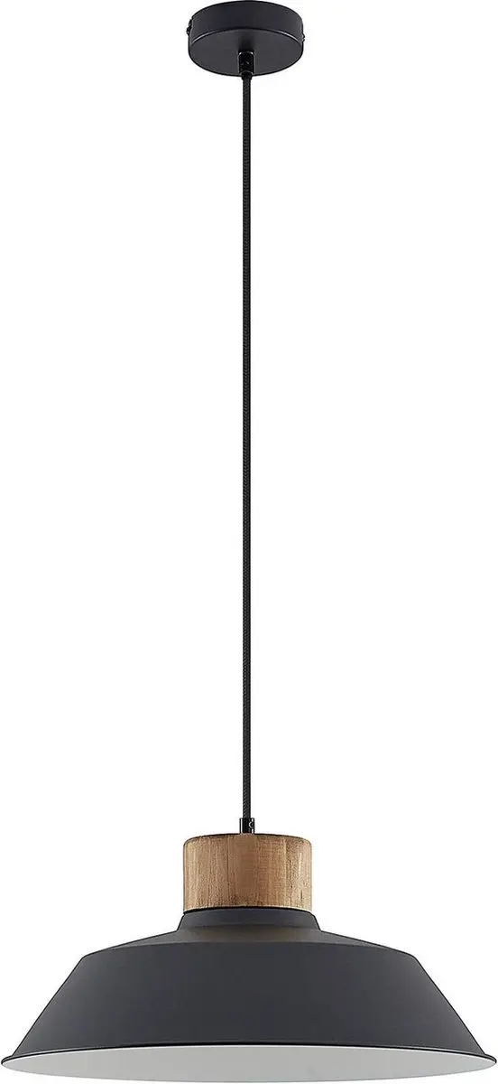 Lindby Hanglamp Staal/Dennenhout 1 Licht - E27 - Zwart/Wit