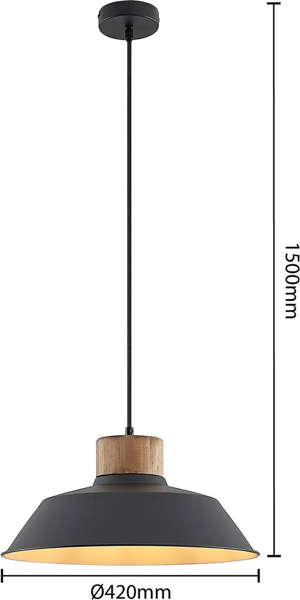 Lindby Hanglamp Staal/Dennenhout 1 Licht - E27 - Zwart/Wit