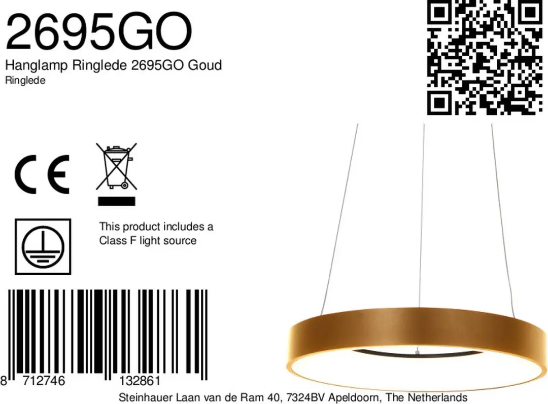 Steinhauer Ringlede Hanglamp - Goud Ø48cm